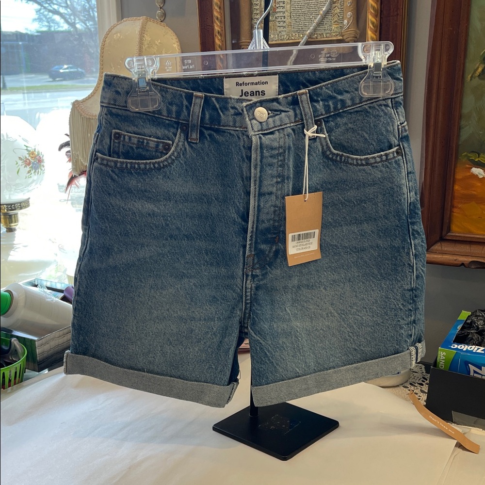 Reformation Max Mid Rise Relaxed Denim Shorts Size 23 Colorado Wash Cuffed NWT